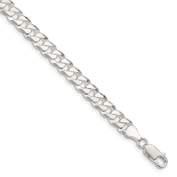 Men's 7mm Sterling Silver Solid Beveled Curb Chain Bracelet 9 Inch